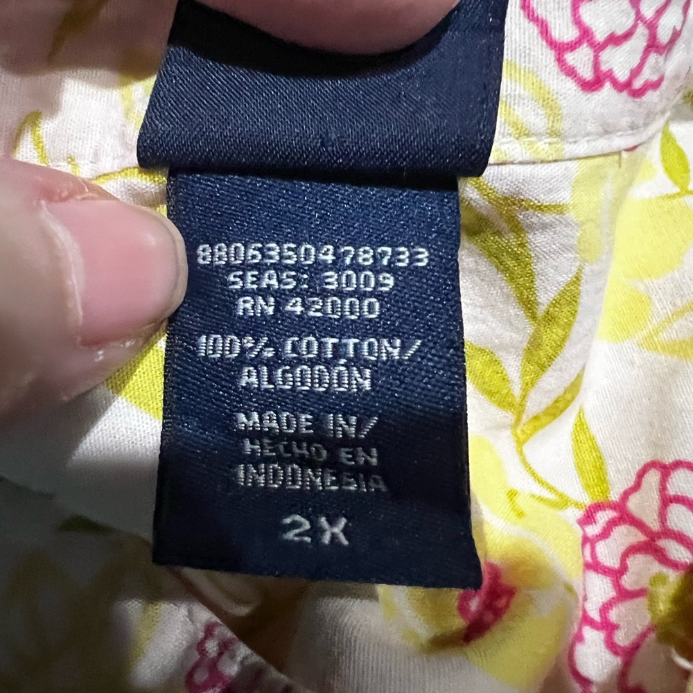 Basic Editions Pink and Yellow Floral Cotton Top 2X - Picture 2 of 4